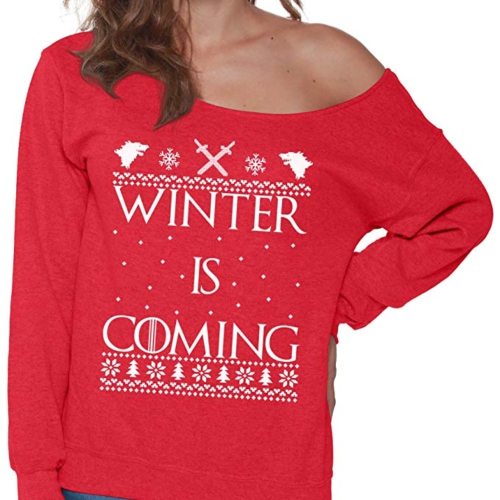 Off the Shoulder Winter is Coming Holiday Top